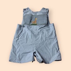 Vintage Baby Grey Smocked Embroidered Giraffe Tank Top One Piece